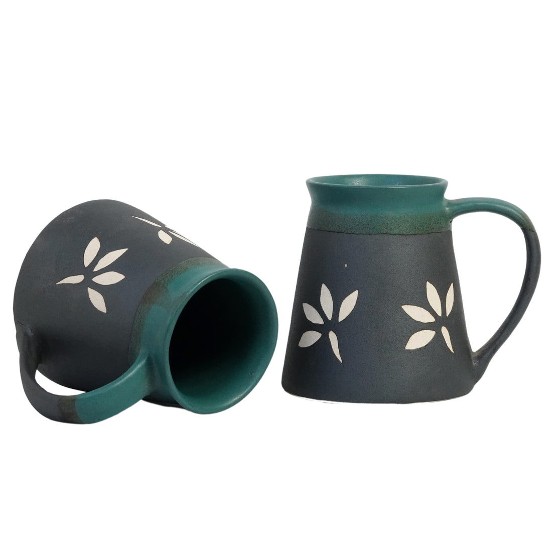 Freakway Set of 2 Leaf Sips Handcrafted Ceramic Coffee Mug Set of 2 (400 ML, Microwave Safe & Dishwasher Safe)-Tea Mugs Ceramic Mugs Milk Mug Coffee Cup Drinkware