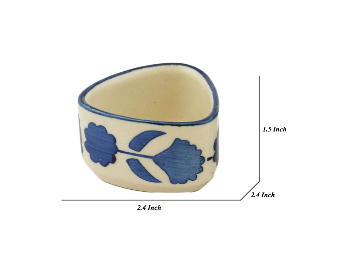 Freakway Handpainted Floral Studio Pottery Ceramic Chutney Bowl Set (40 ML, Small, Set of 4, Blackand Off White)