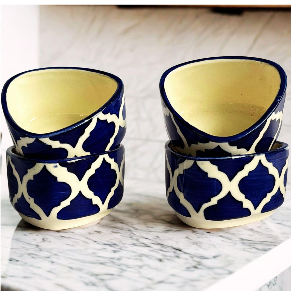 Freakway Ceramic Handcrafted Bliss Dip Bowl |Blue & White |Set of 4 |Stoneware Snack, Dessert & Dip Bowls for Kitchen & Dining (50 ml Each)