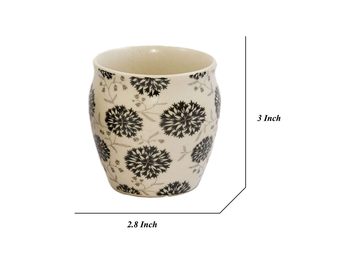 Freakway Hand-Painted Ceramic Floral Tea Cup Set of 6 | 1.8L Capacity | Modern Black & White Design