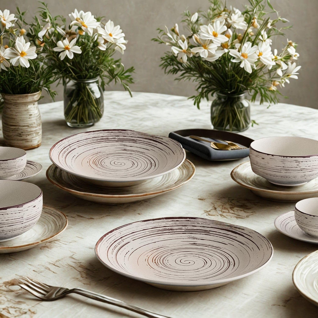 Freakway Stoneware Twist Brown 6-Piece Ceramic Dinner Plates | Complete Plate Set of 6 | Microwave & Dishwasher Safe Dinner Plates| Kitchen, Dining, Restaurants, Gifting |