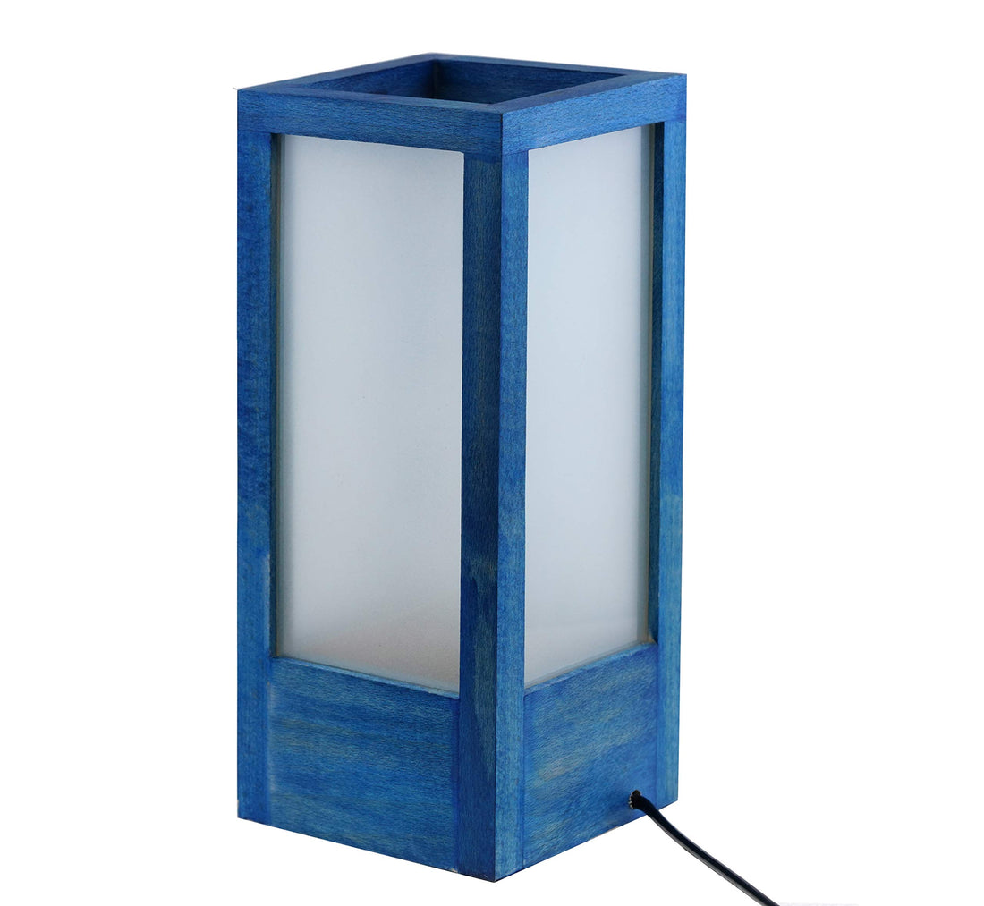 Freakway Table Lamp in Sheesham Antique Light Blue Color for Home Decorative Bedroom/Living Room/Office-(10 Inch)