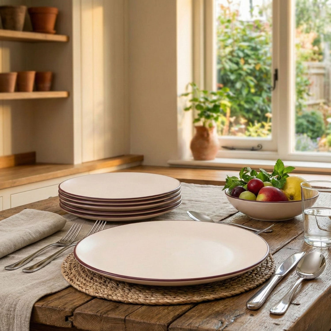 Freakway Ceramic Dinner Plates Set 6 Pack - 10.6” Round Stoneware Dishes | Microwave Dishwasher Safe | Ivory White Modern Kitchen Dinnerware Tableware