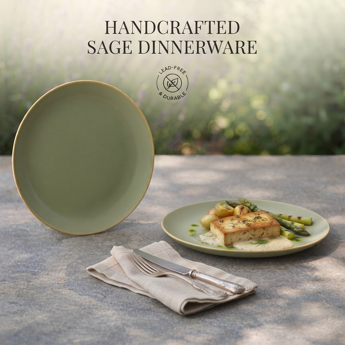 Freakway Pista Green Stoneware Dinner Quarter Plates with Gold Rim, Sage Green, 7.5 Inch, Set of 2, Scratch Resistant, Microwave Safe