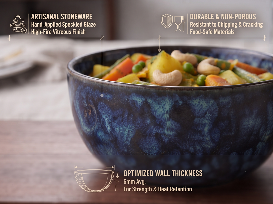 Freakway Ceramic Grey Reactive Glaze Large Serving Bowl 900 ml/7 Inch