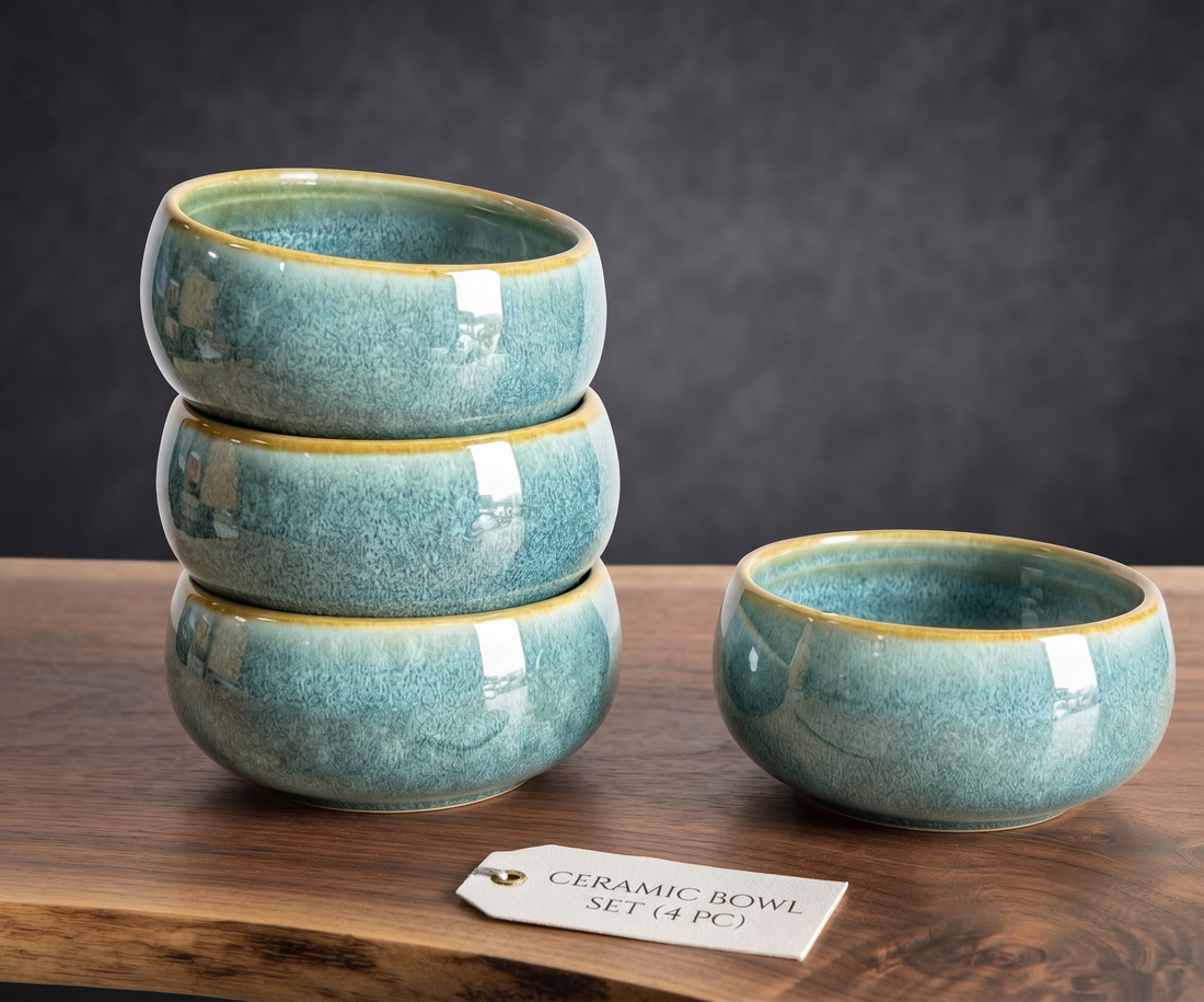 Freakway Handcrafted Serving Bowls Teal Reactive Glaze 3.5 Inch Set of 4