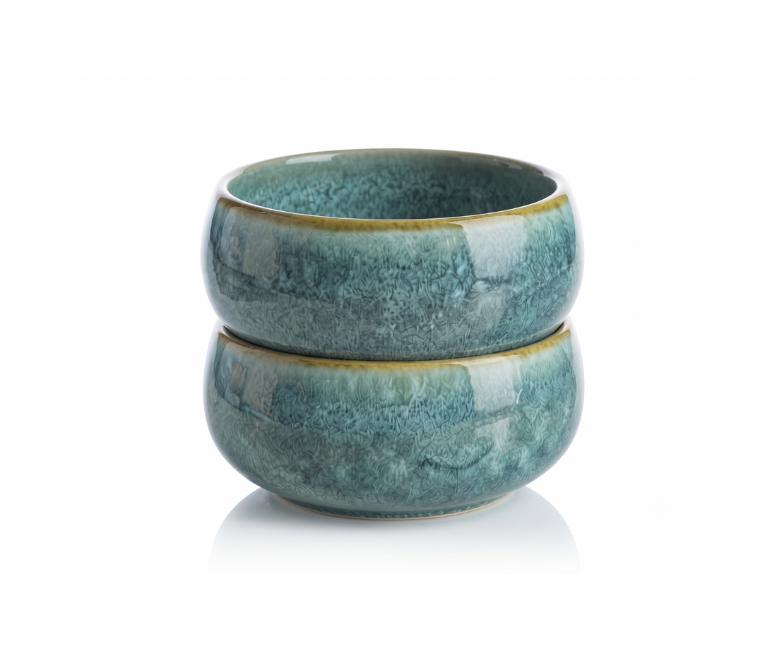 Freakway Handcrafted Serving Bowls Teal Reactive Glaze 3.5 Inch Set of 2